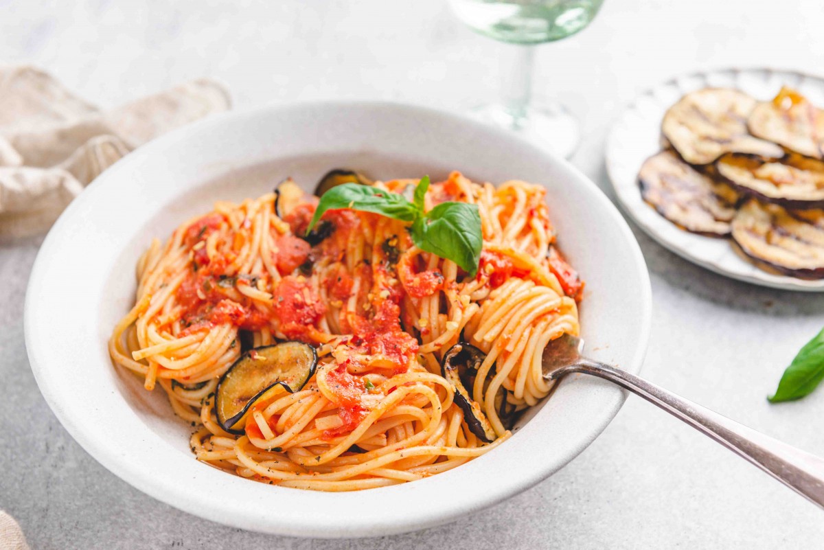 Pasta alla norma met gegrilde aubergine