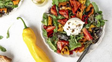 burrata salade met paprika en watermeloen  