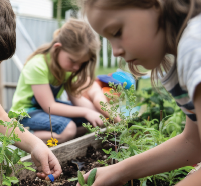 Kinderen aan het werk in de moestuin