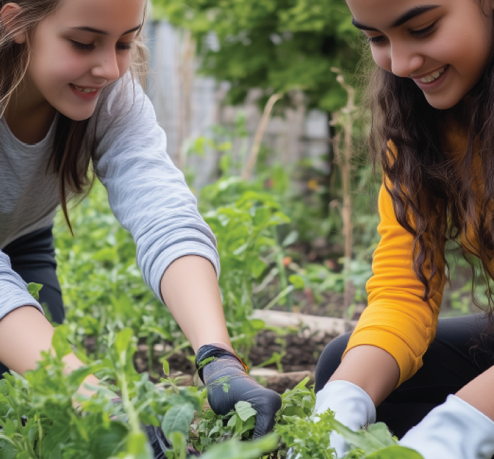 Kinderen aan het werk in de moestuin